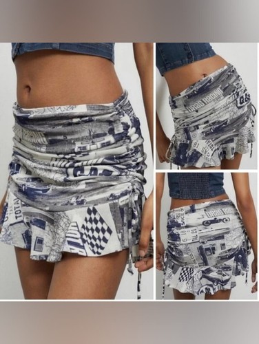 Urban Outfitters Y2K Style Race Car Graphic Ruched Mini Skirt