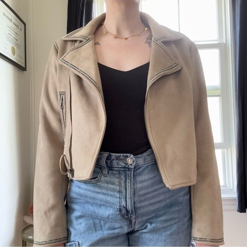 Zara Faux Suede Moto Jacket with Rhinestone Trim & Belt - photo 3