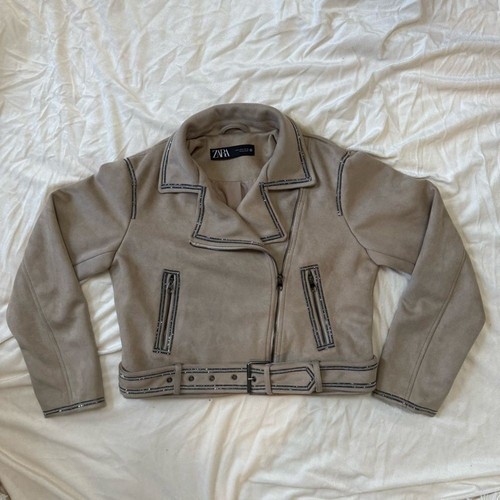 Zara Faux Suede Moto Jacket with Rhinestone Trim & Belt - photo 4