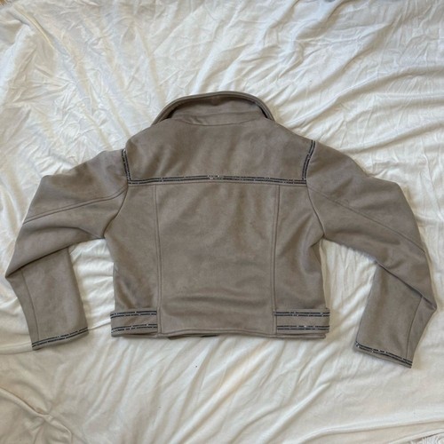 Zara Faux Suede Moto Jacket with Rhinestone Trim & Belt - photo 5