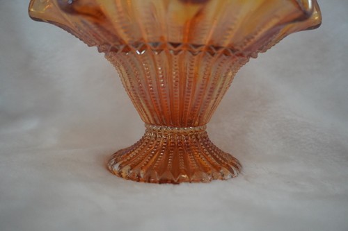 Iridescent Amber Marigold Carnival Glass Pedestal Dish - photo 5