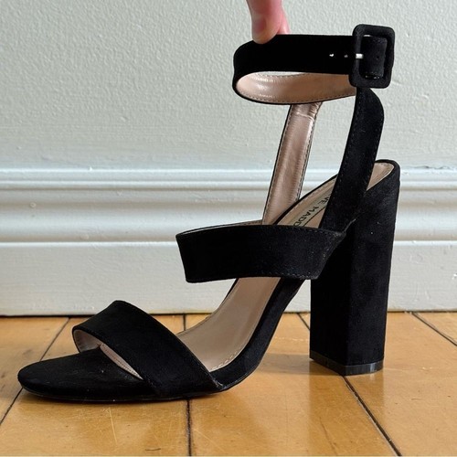 Steve Madden Black Faux Suede Multi Strap Block Heel Sandals - photo 3