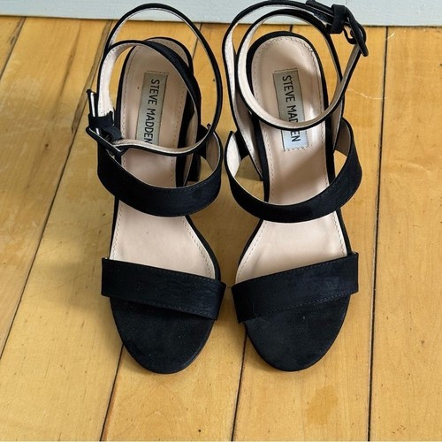 Steve Madden Black Faux Suede Multi Strap Block Heel Sandals - photo 4