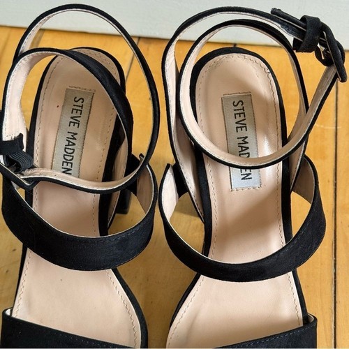 Steve Madden Black Faux Suede Multi Strap Block Heel Sandals - photo 5