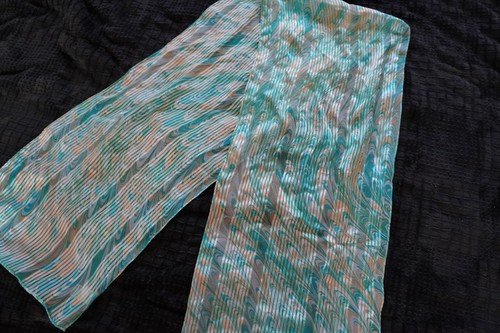 Vintage Vera Neumann 100% Silk Scarf Teal Turquoise Marble - photo 2