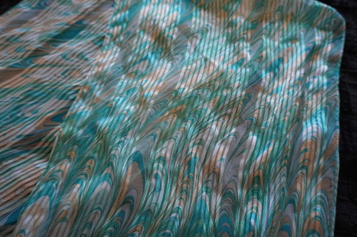 Vintage Vera Neumann 100% Silk Scarf Teal Turquoise Marble - photo 4
