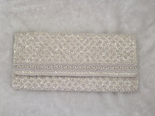 Vintage 1960s Beaded & Sequined Clutch Purse Ivory - photo 3