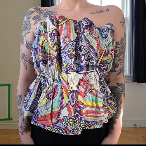 Anthropologie Multi-Color Abstract Print Strapless Peplum Top