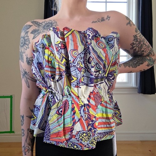 Anthropologie Multi-Color Abstract Print Strapless Peplum Top - photo 2