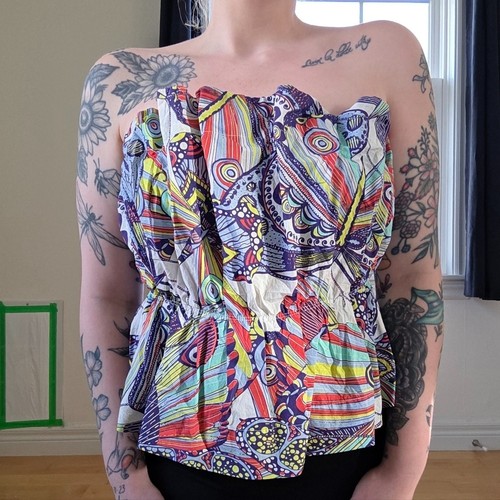 Anthropologie Multi-Color Abstract Print Strapless Peplum Top - photo 3