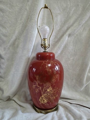 Vintage Hollywood Regency Red Ceramic Ginger Jar Table Lamp