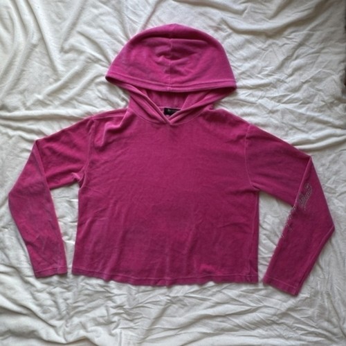 Juicy Couture Black Label Hot Pink Velour Cropped Hoodie - Size