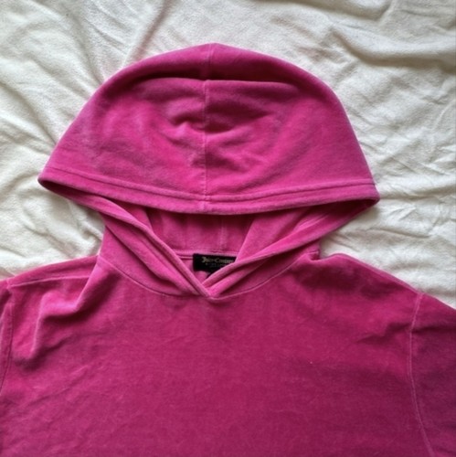 Juicy Couture Black Label Hot Pink Velour Cropped Hoodie - Size - photo 2