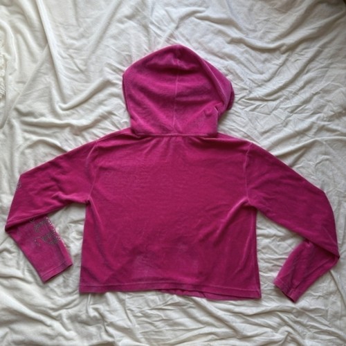 Juicy Couture Black Label Hot Pink Velour Cropped Hoodie - Size - photo 3