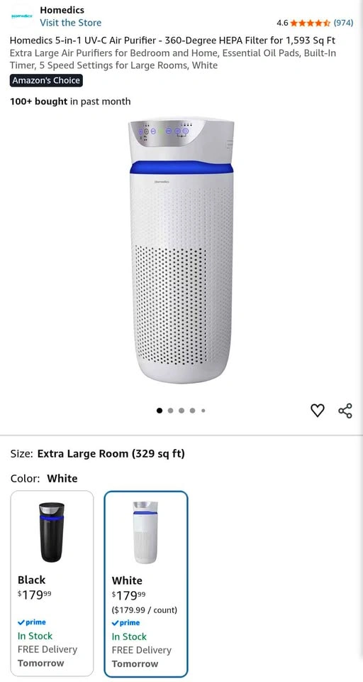 Homedics extra large air purifier - photo 5