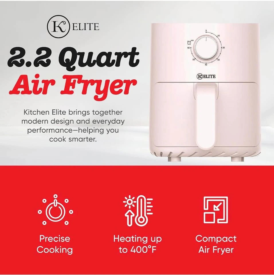 2.2Qt Air Fryer with Manual Knob Controls (Pink/White) - photo 3