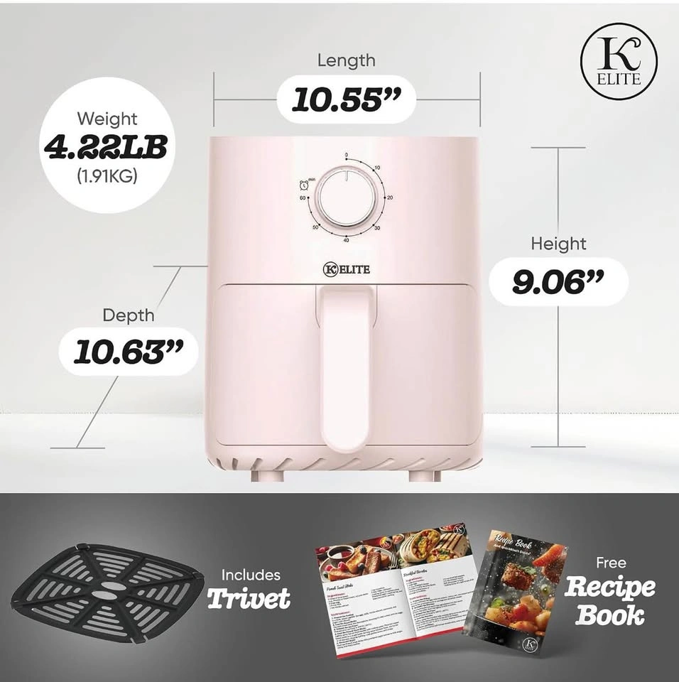 2.2Qt Air Fryer with Manual Knob Controls (Pink/White) - photo 5