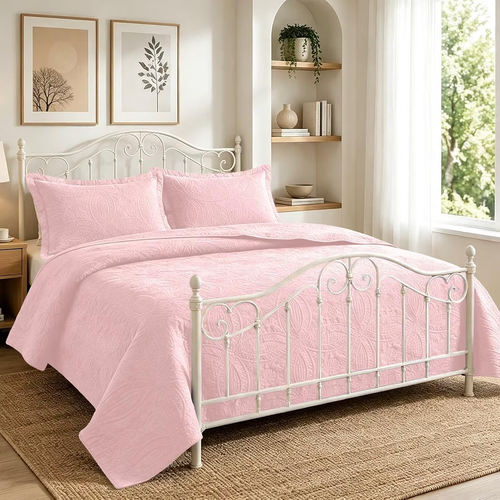 Pink Quilt Set Queen Size, Lightweight Soft Polyester Bedspread