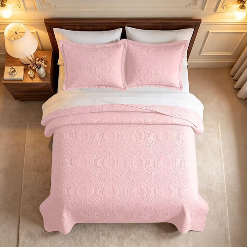 Pink Quilt Set Queen Size, Lightweight Soft Polyester Bedspread - photo 3