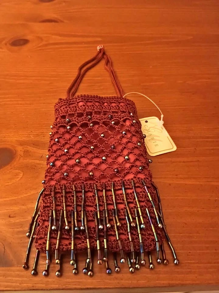 Red Open Weave Beaded Small Handbag / Evening bag