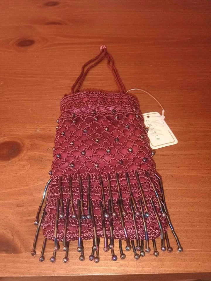 Red Open Weave Beaded Small Handbag / Evening bag - photo 2