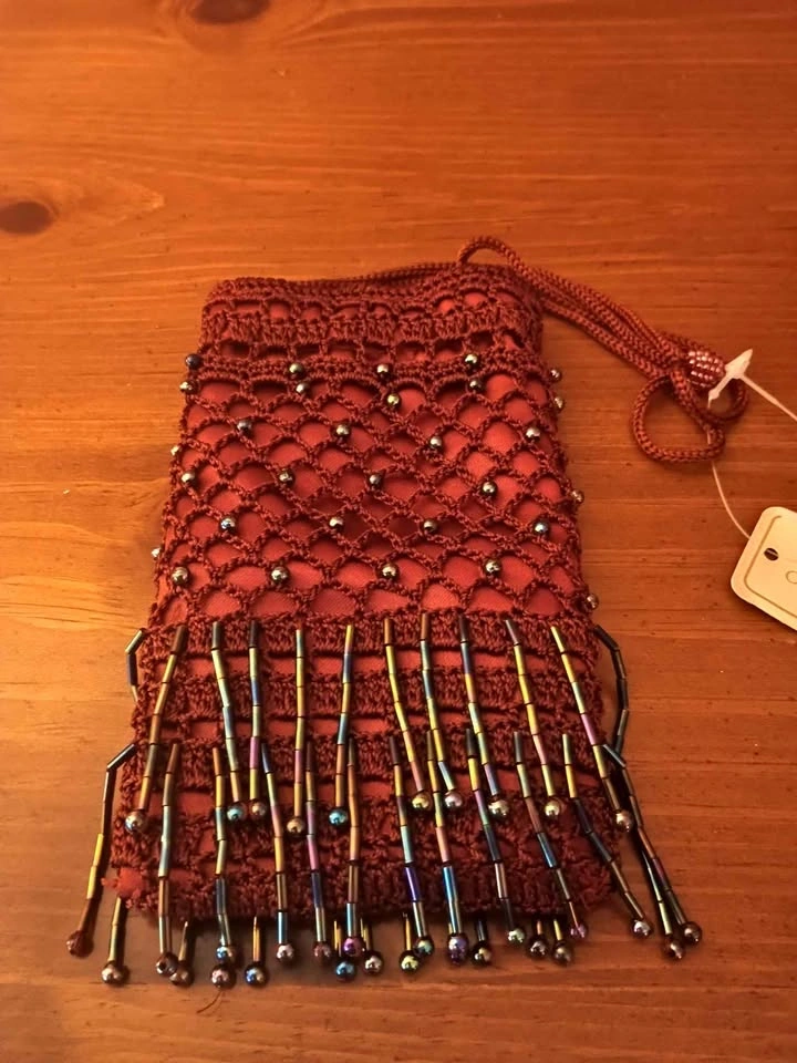 Red Open Weave Beaded Small Handbag / Evening bag - photo 3