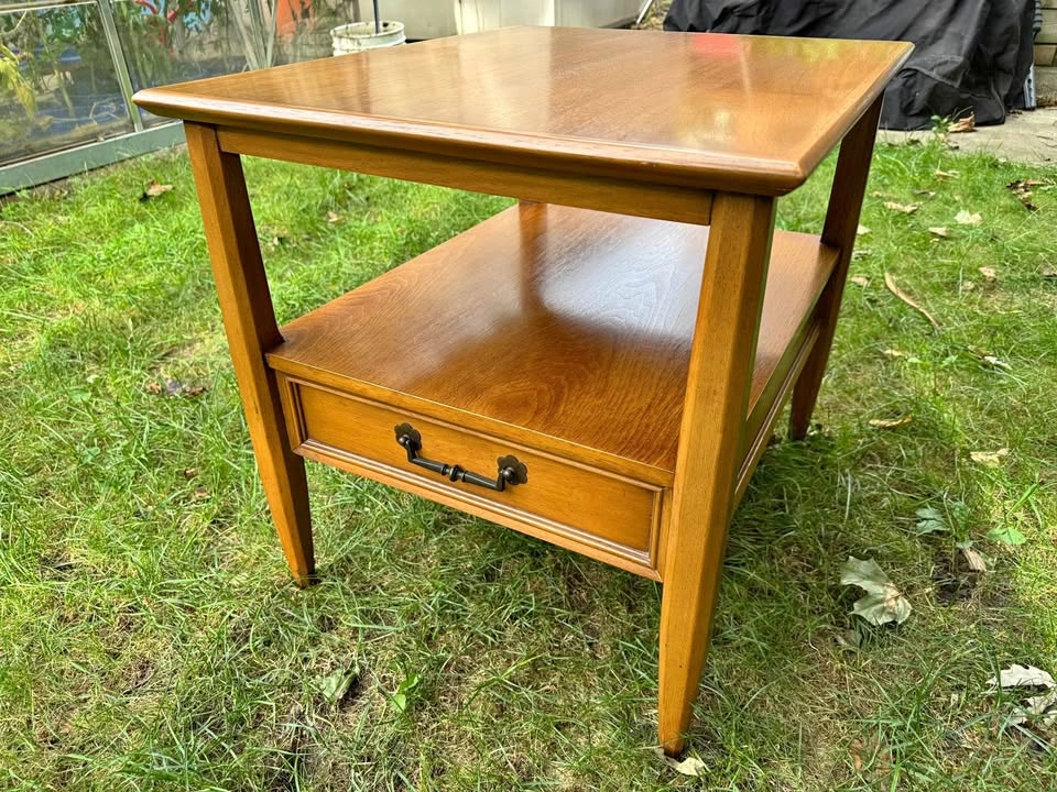 Vintage Two-Tier End Table with Drawer- Restored Original Finish