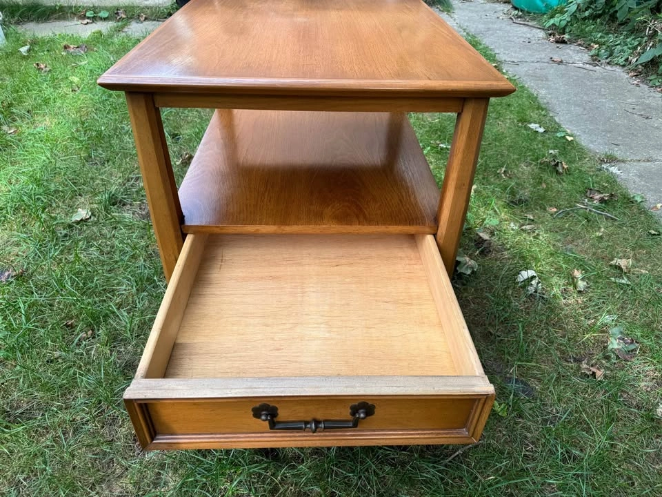 Vintage Two-Tier End Table with Drawer- Restored Original Finish - photo 2