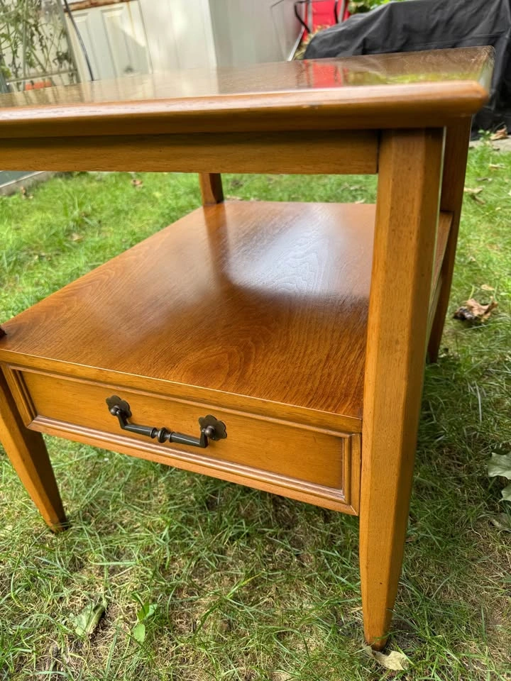 Vintage Two-Tier End Table with Drawer- Restored Original Finish - photo 5