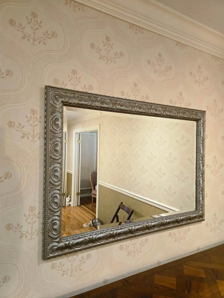 Large Vintage Ornate Silver Wall Mirror – 41.5” W × 29.5” H - photo 2