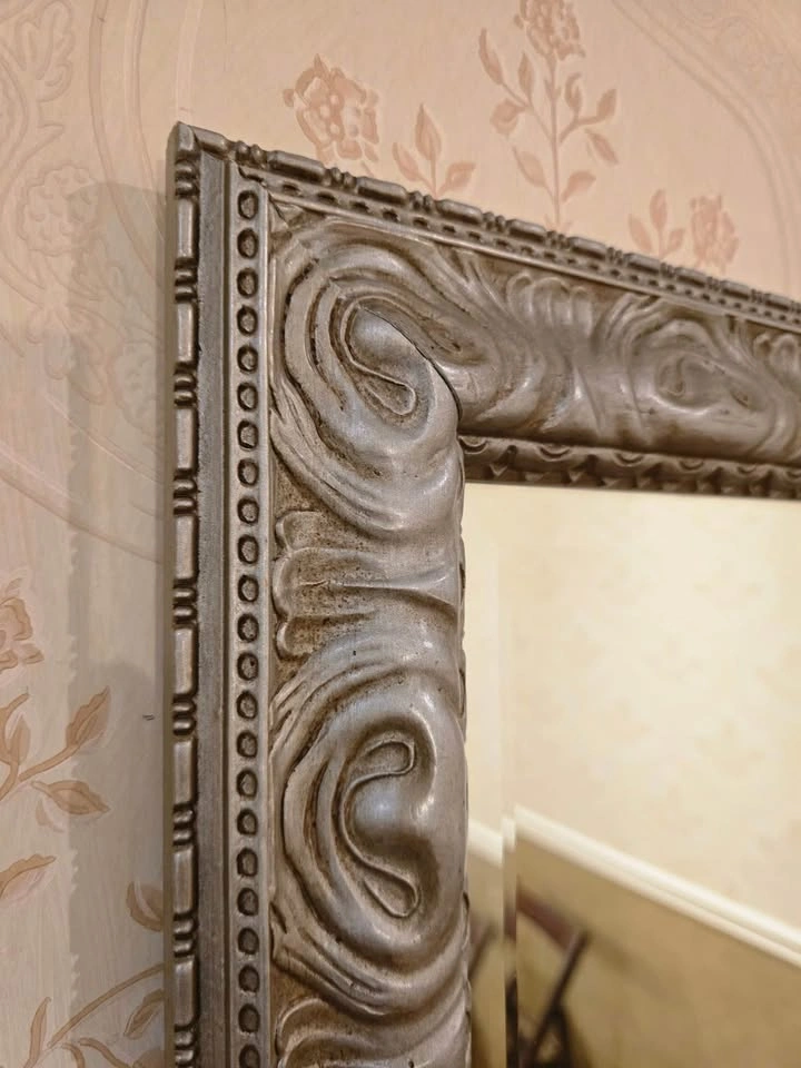 Large Vintage Ornate Silver Wall Mirror – 41.5” W × 29.5” H - photo 3