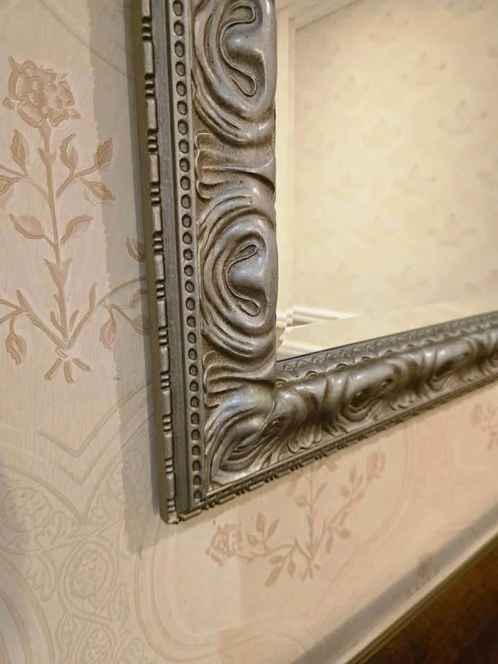 Large Vintage Ornate Silver Wall Mirror – 41.5” W × 29.5” H - photo 4