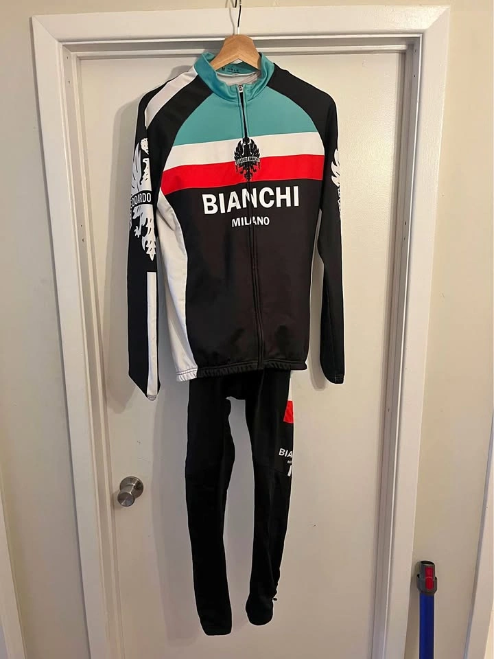 Full length Bianchi cycling kit - bib + jersey - M