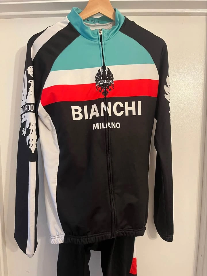 Full length Bianchi cycling kit - bib + jersey - M - photo 2