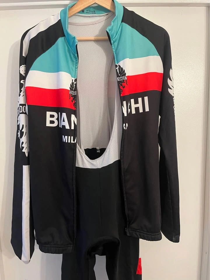 Full length Bianchi cycling kit - bib + jersey - M - photo 3