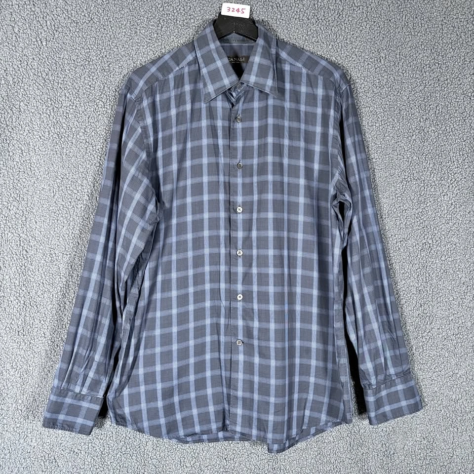 Canali Cotton Plaid Button Up Long Sleeve Shirt - Men's L