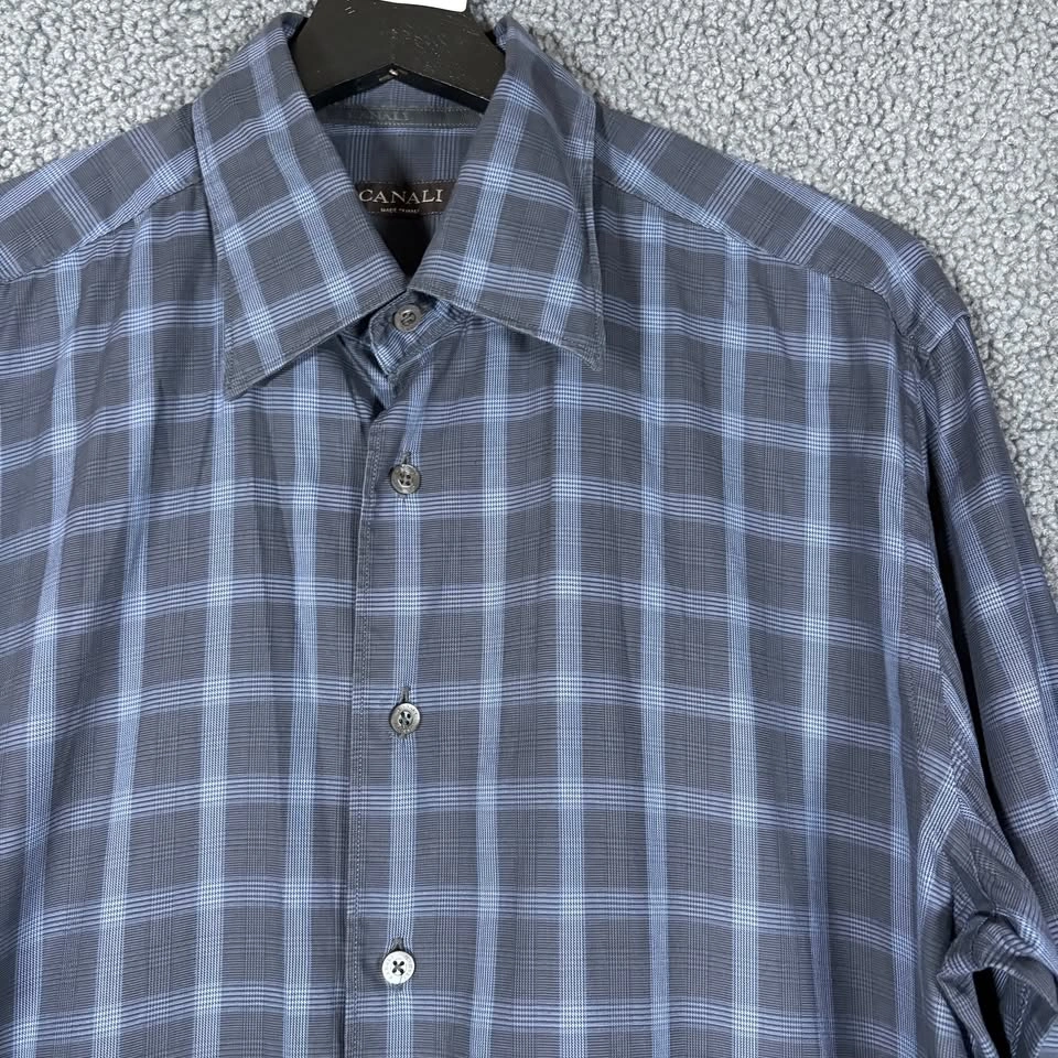 Canali Cotton Plaid Button Up Long Sleeve Shirt - Men's L - photo 2