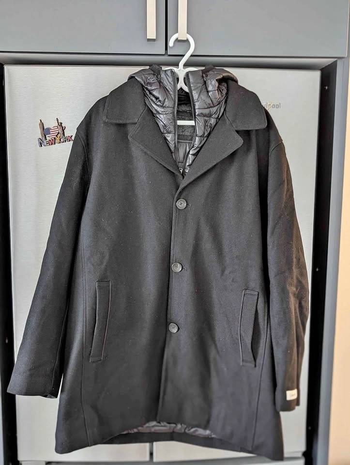 Calvin Klein Black Wool-Blend Coat with Hood