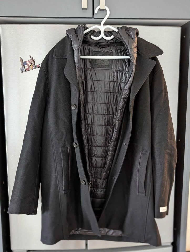 Calvin Klein Black Wool-Blend Coat with Hood - photo 2