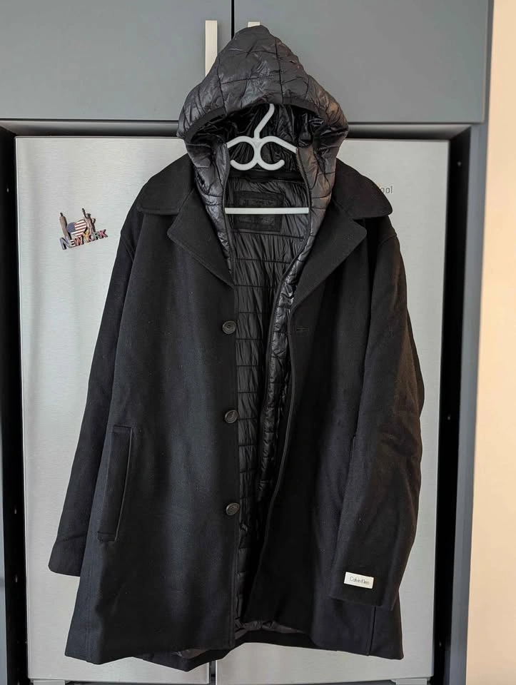 Calvin Klein Black Wool-Blend Coat with Hood - photo 3