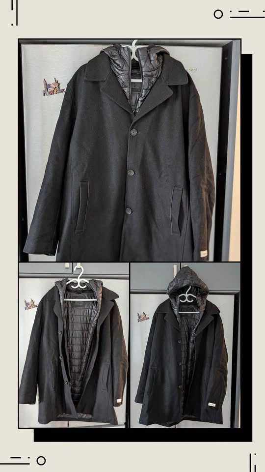 Calvin Klein Black Wool-Blend Coat with Hood - photo 4