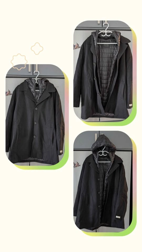 Calvin Klein Black Wool-Blend Coat with Hood - photo 5