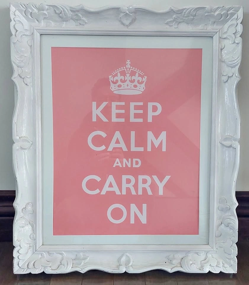 Antique, shabby chic frame with Keep Calm and Carry On Poster