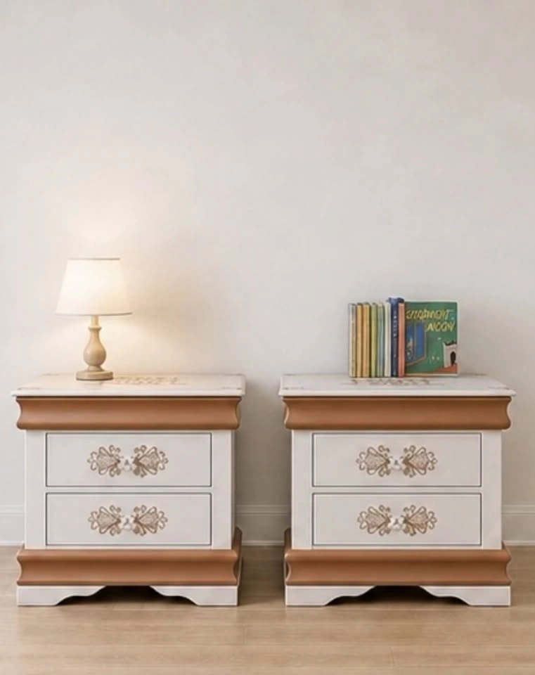 Rose Gold & Victorian Lace Child's MCM Nightstands - Pair