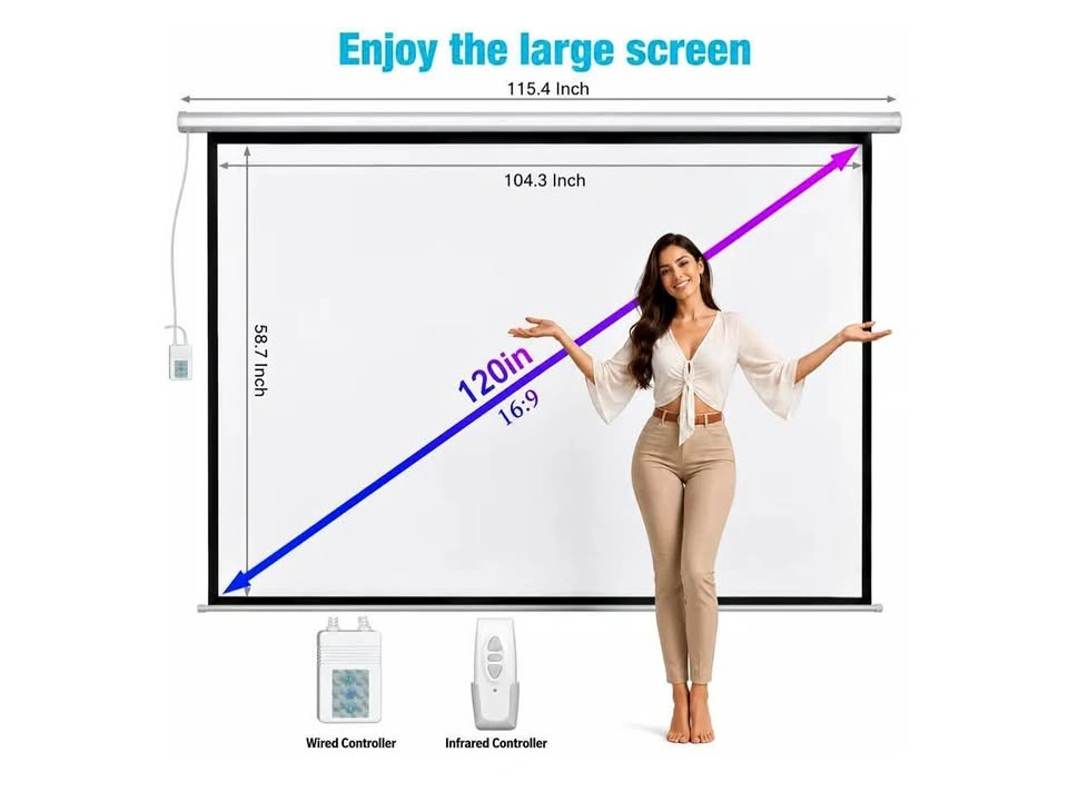 Motorized Movie Projector Screen with wall/ceiling mounts