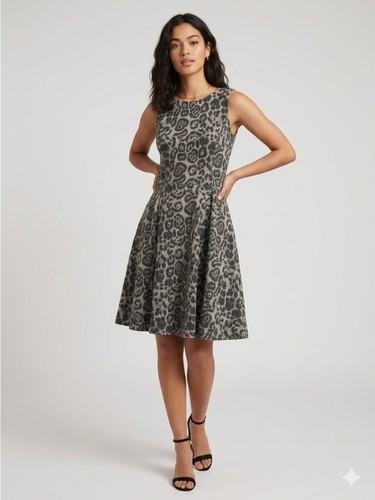QED London Leopard Print Knit Fit and Flare Mini Dress