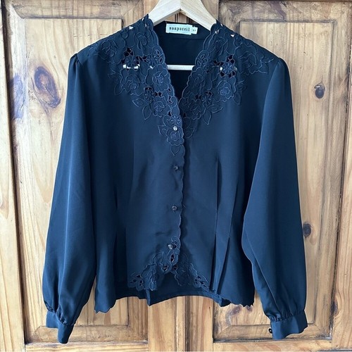 Vintage 90's Nonpareil Black Button Up Blouse - M