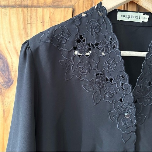 Vintage 90's Nonpareil Black Button Up Blouse - M - photo 3