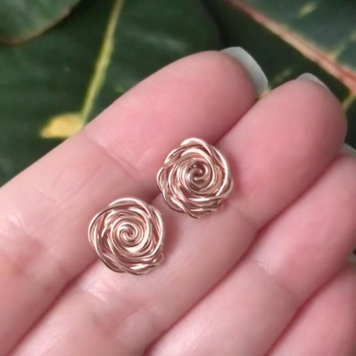 14K Rose Gold Filled Rosette Flower Stud Earrings - 10mm