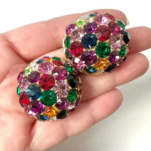 Vintage 80's Blanca Signed Multi Jewel Rhinestone Earrings